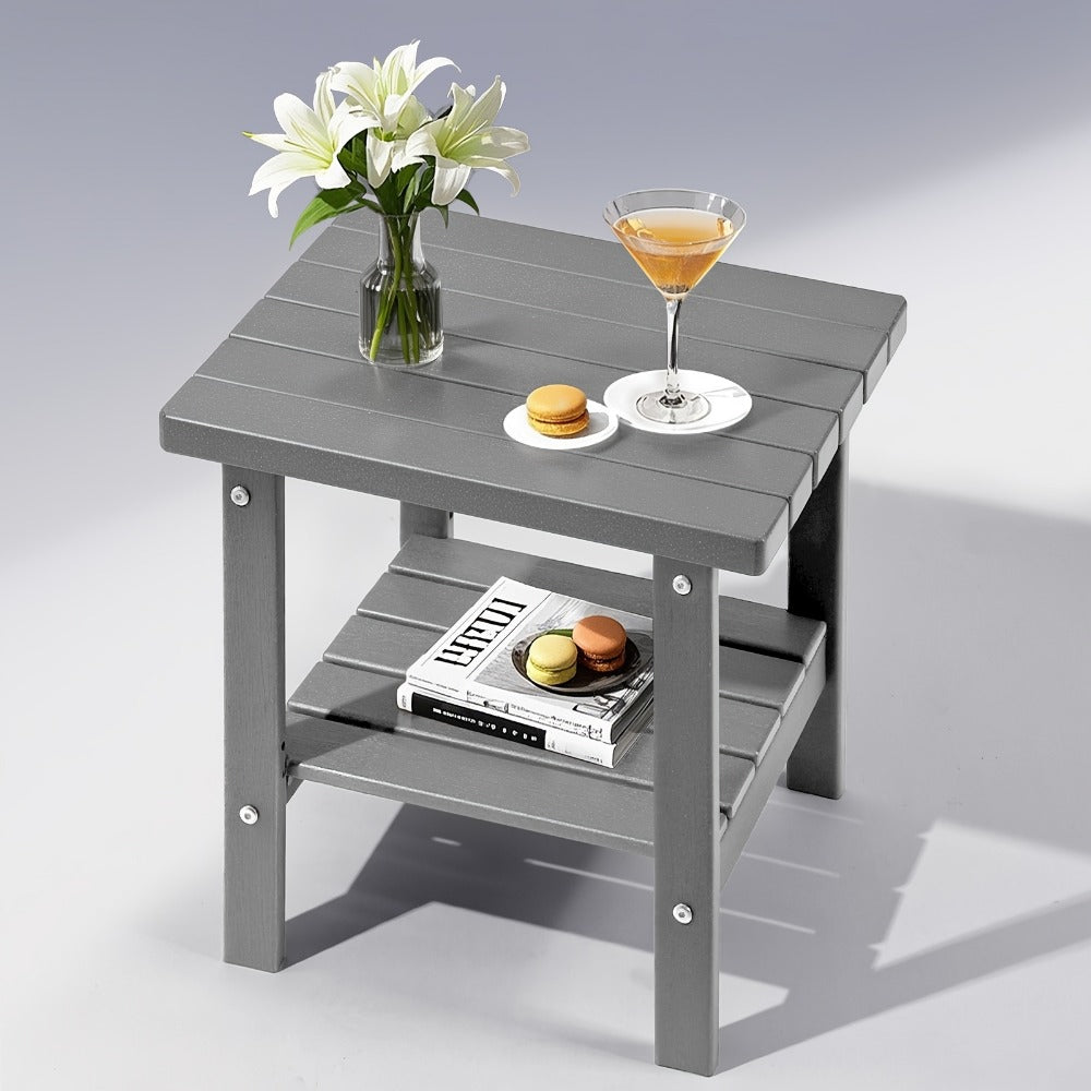 2-Tier HDPE Outdoor Side Table with Weather-Resistant Finish for Patio detail image - detail view 6