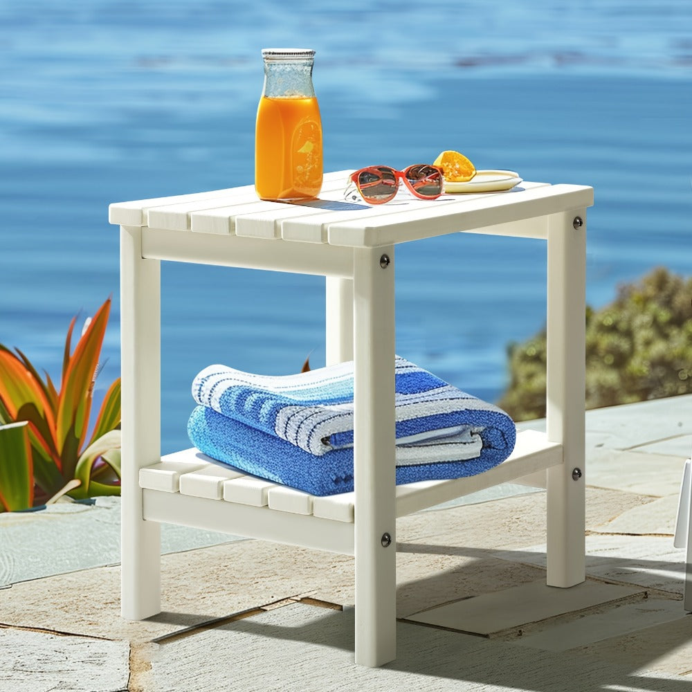 2-Tier HDPE Outdoor Side Table with Weather-Resistant Finish for Patio detail image - detail view 7