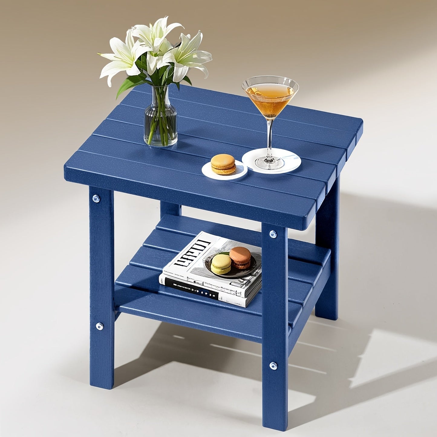 Outdoor Side Table shown in the Navy Blue option
