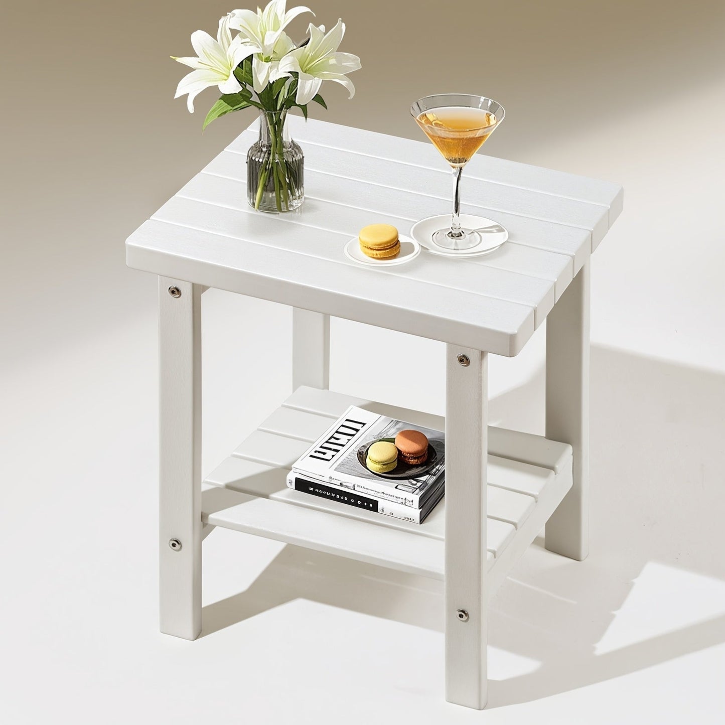 Outdoor Side Table shown in the White option