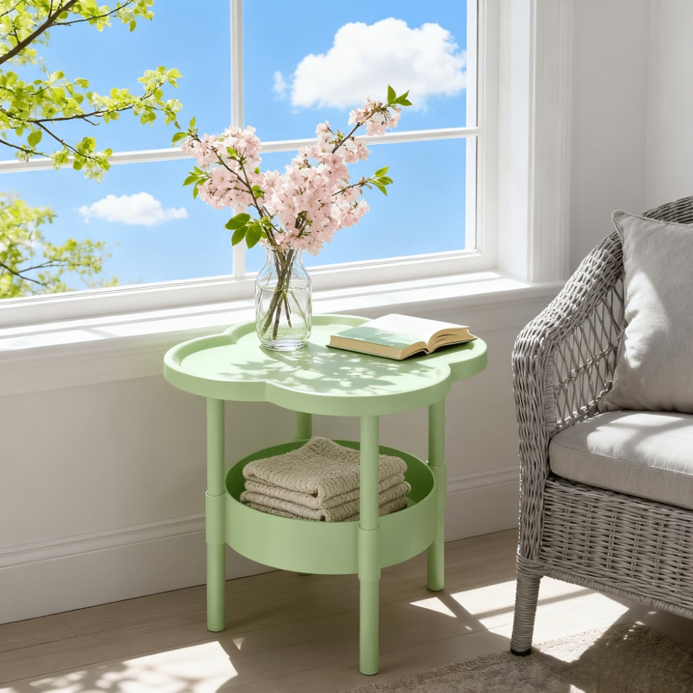 2-Tier Round Side Table with Open Shelves for Work, Display, and Everyday Use detail image