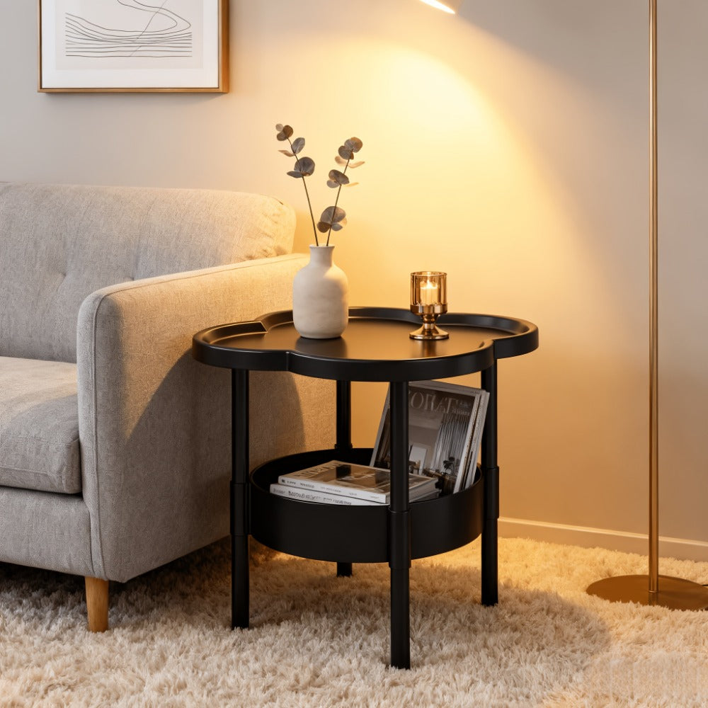 Side Table, Flower Shaped 2-Tier Round with Lower Shelf, Lightweight Durable Plastic End shown in the main product view