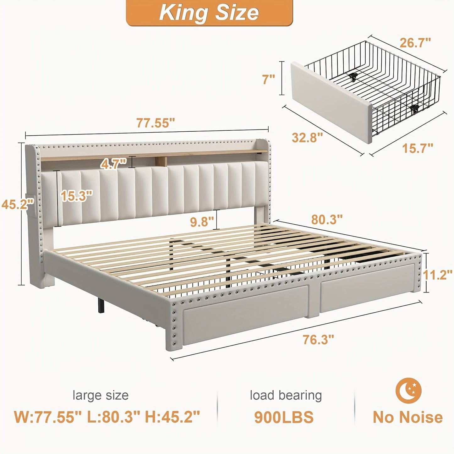 Bed Frame shown in the Beige, King option