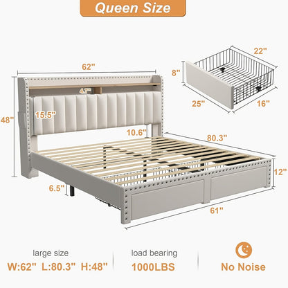 Bed Frame shown in the Beige, Queen option
