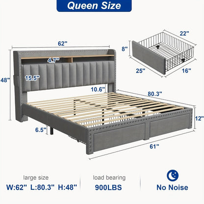2-Tier Upholstered Bed Frame with Storage Drawers and No Box Spring Needed detail image - detail view 14