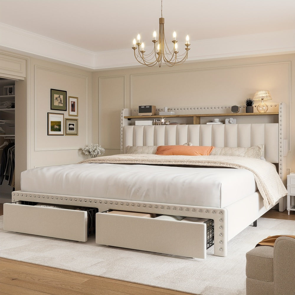 2-Tier Upholstered Bed Frame with Storage Drawers and No Box Spring Needed detail image - detail view 16