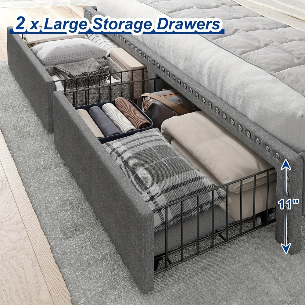 2-Tier Upholstered Bed Frame with Storage Drawers and No Box Spring Needed detail image - detail view 18