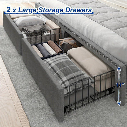 2-Tier Upholstered Bed Frame with Storage Drawers and No Box Spring Needed detail image - detail view 18