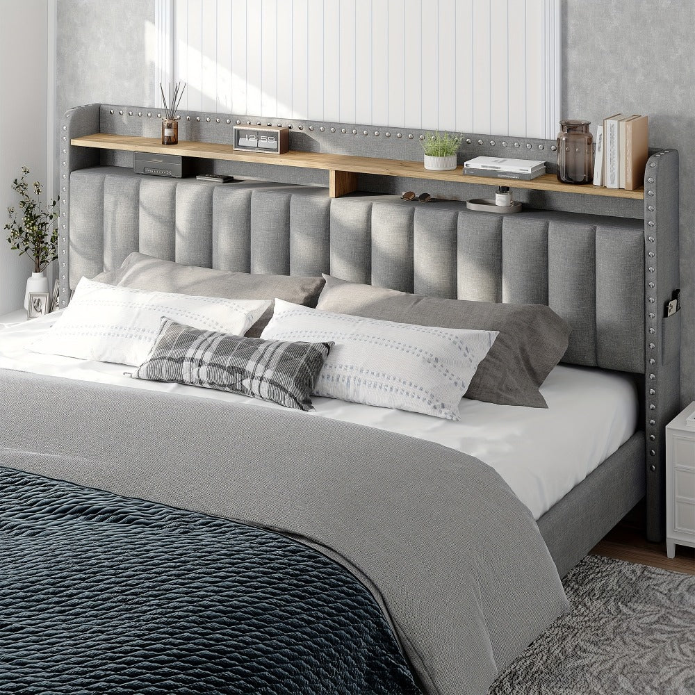 2-Tier Upholstered Bed Frame with Storage Drawers and No Box Spring Needed detail image - detail view 19