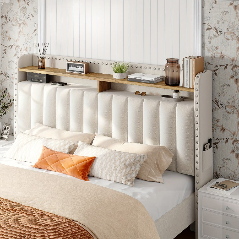 2-Tier Upholstered Bed Frame with Storage Drawers and No Box Spring Needed detail image