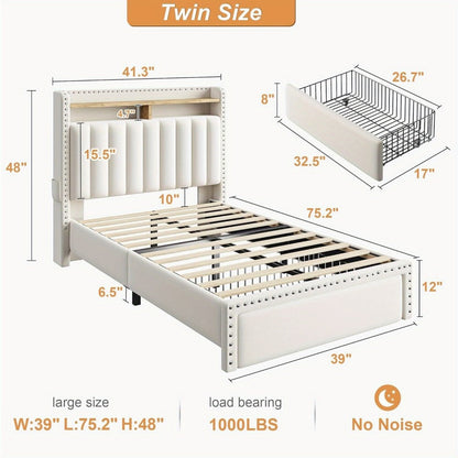 2-Tier Upholstered Bed Frame with Storage Drawers and No Box Spring Needed detail image - detail view 3