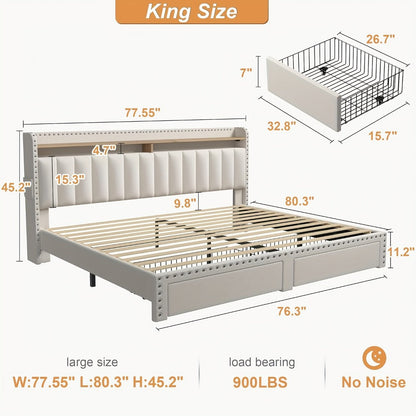 2-Tier Upholstered Bed Frame with Storage Drawers and No Box Spring Needed detail image - detail view 4