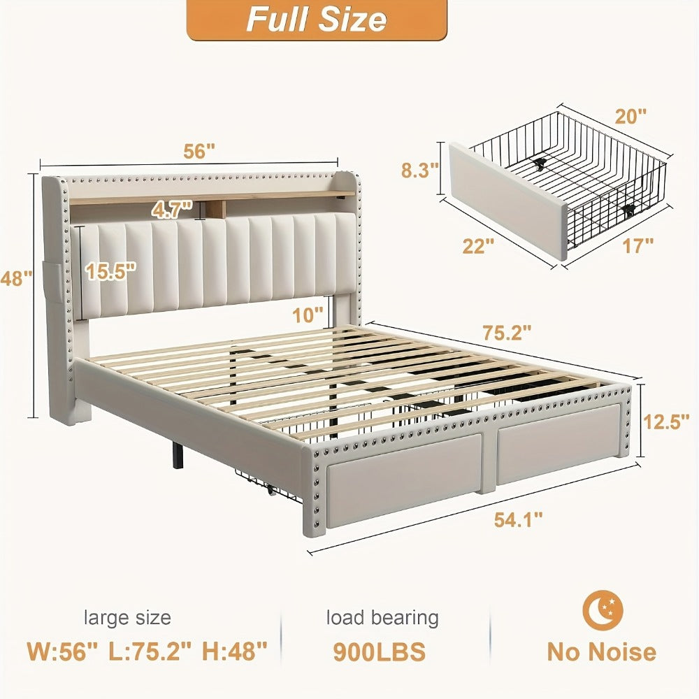 2-Tier Upholstered Bed Frame with Storage Drawers and No Box Spring Needed detail image - detail view 7
