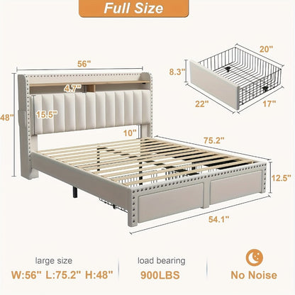 2-Tier Upholstered Bed Frame with Storage Drawers and No Box Spring Needed detail image - detail view 7
