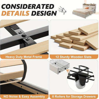 2-Tier Upholstered Bed Frame with Storage Drawers and No Box Spring Needed detail image - detail view 8