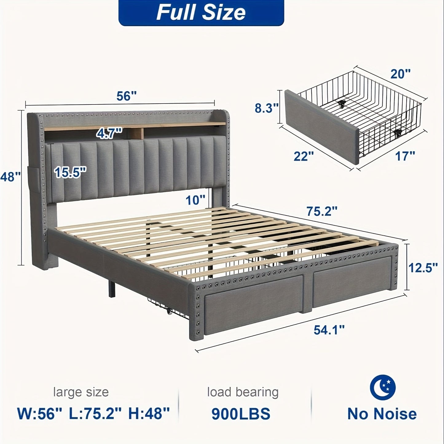 Bed Frame shown in the Grey, Full option