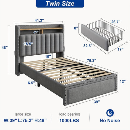 Bed Frame shown in the Grey, Twin option