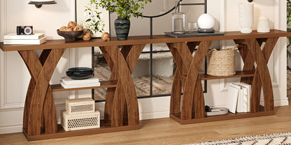 2-Tier Wood Console Table, Narrow Entryway Table for Work, Display, and Everyday Use detail image - detail view 13