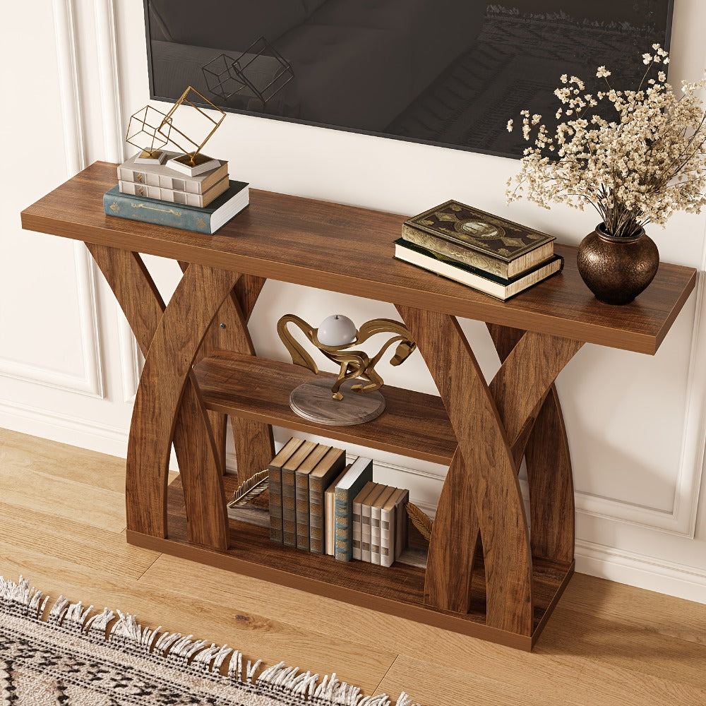 2-Tier Wood Console Table, Narrow Entryway Table for Work, Display, and Everyday Use detail image - detail view 6