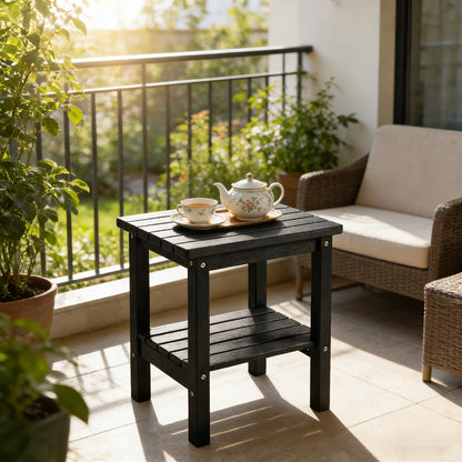 2-Tier Wood Outdoor Side Table, Outdoor Accent Table for Patio detail image - detail view 10