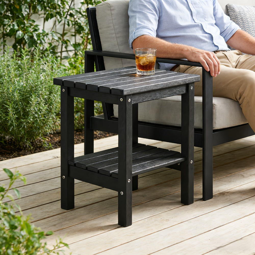2-Tier Wood Outdoor Side Table, Outdoor Accent Table for Patio detail image - detail view 13