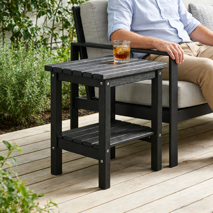 2-Tier Wood Outdoor Side Table, Outdoor Accent Table for Patio detail image - detail view 13