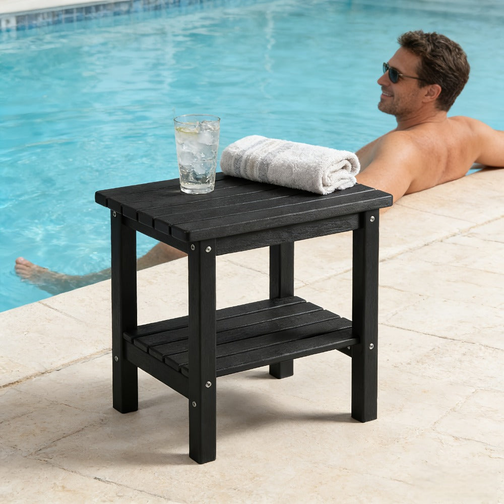 2-Tier Wood Outdoor Side Table, Outdoor Accent Table for Patio detail image - detail view 14