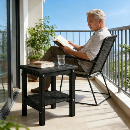 2-Tier Wood Outdoor Side Table, Outdoor Accent Table for Patio detail image - detail view 15