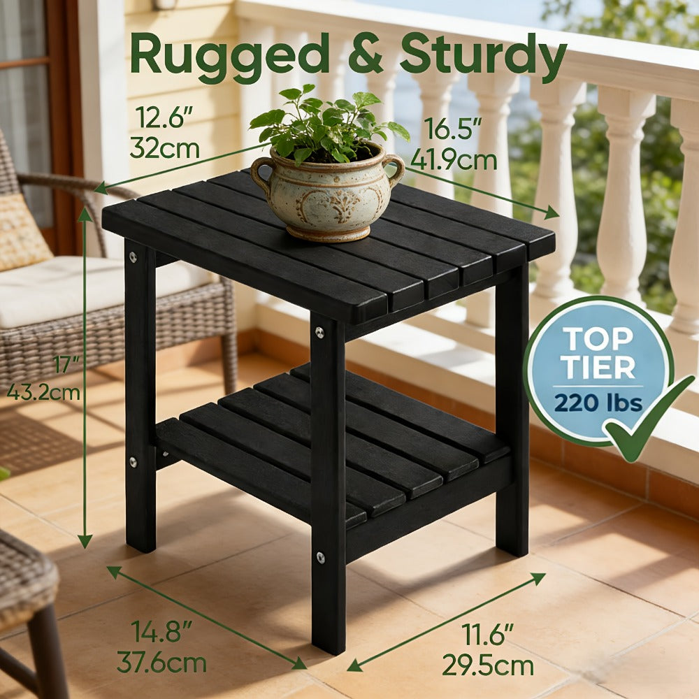 2-Tier Wood Outdoor Side Table, Outdoor Accent Table for Patio detail image - detail view 4