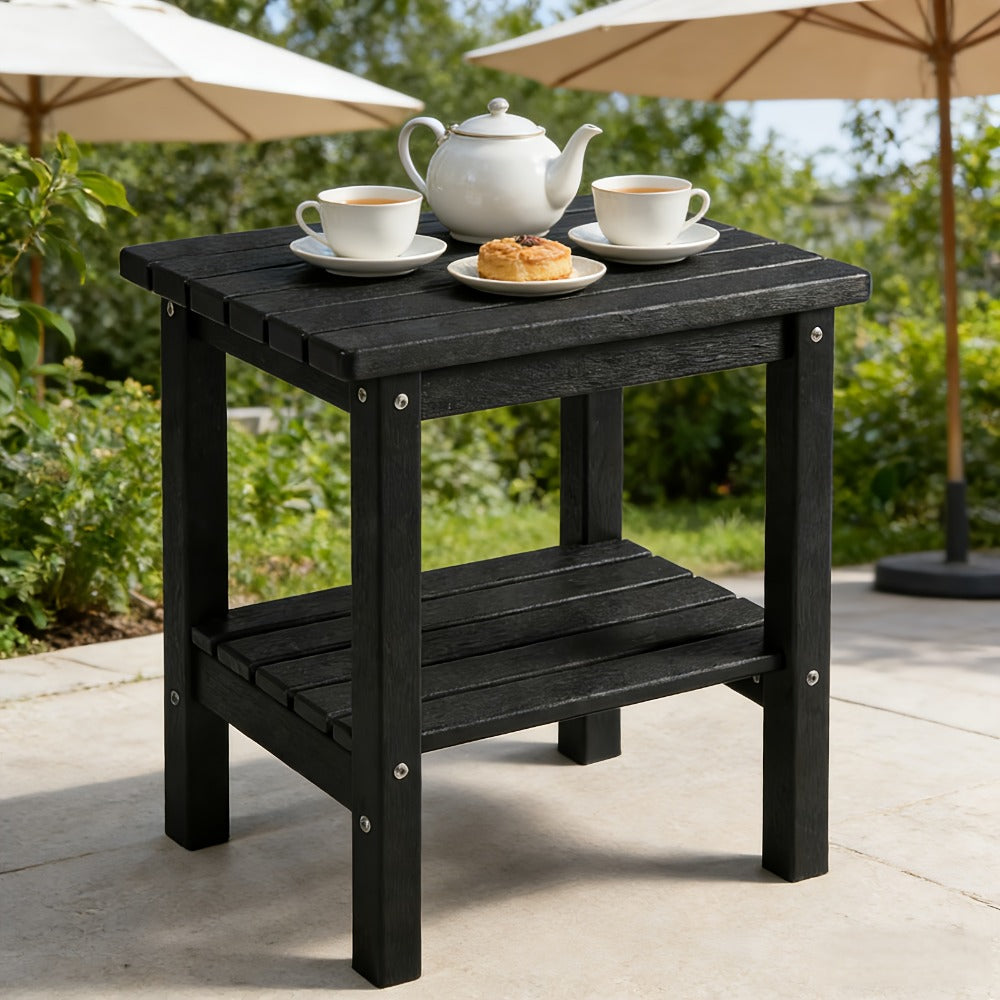 2-Tier Wood Outdoor Side Table, Outdoor Accent Table for Patio detail image - detail view 6