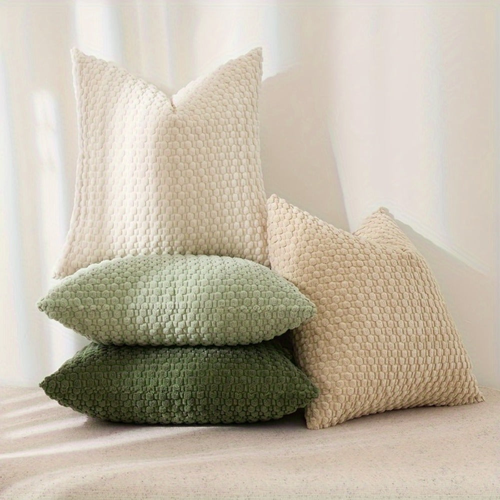 Four-Piece Textured Velvet Pillow Cover Set, 20 x 20 Inches with Coordinated Boho Geometric Patterns