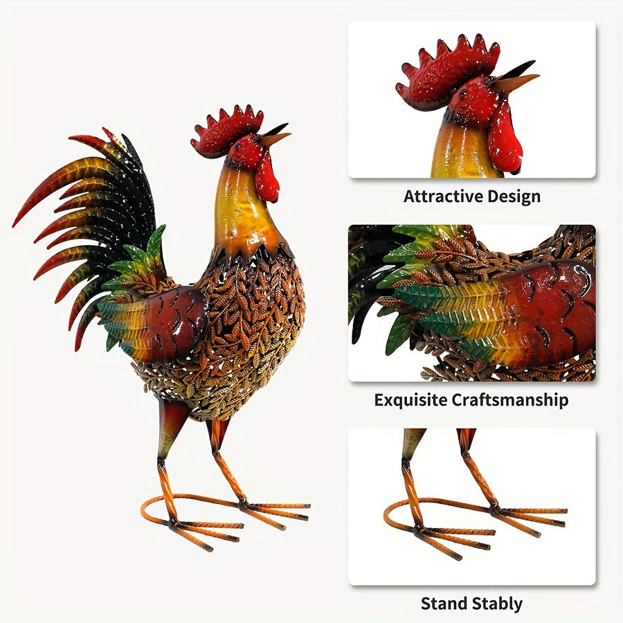 Metal Rooster Garden Stake Colorful Farmhouse Chicken Sculpture Outdoor Lawn Yard Decor Art Ornament Housewarming Gift 19 Inch