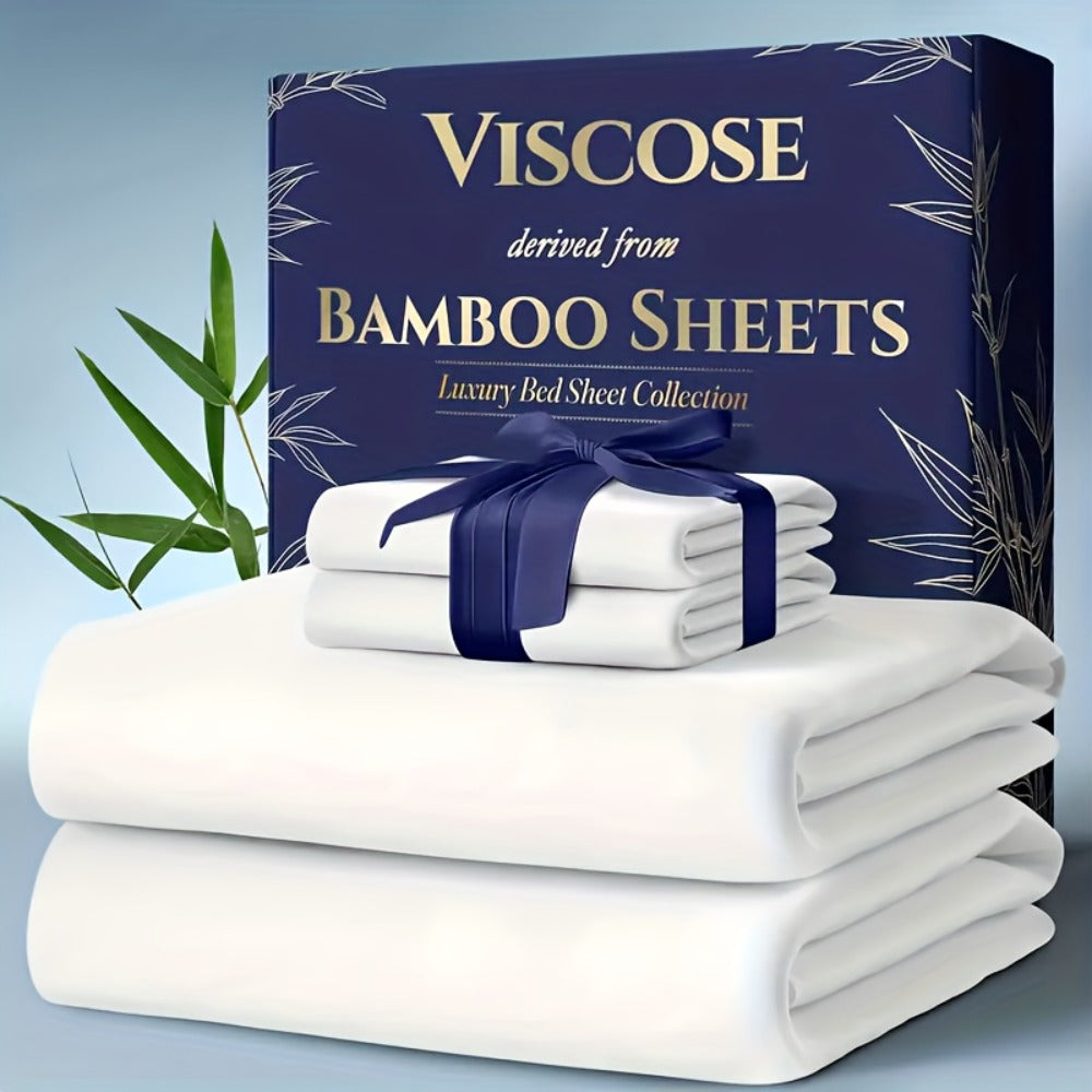 Bed Sheet Set 6-Piece Bamboo Fabric with 40–44 cm Pocket, Double-Stitched Edges and Seven Colors