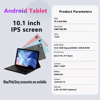 CRELANDER 10.1 Inch Android 15 Tablet 2-in-1 with Wireless Keyboard, Mouse, Case & Stylus | 128GB ROM 12GB RAM 1TB Expandable, Quad Core, Dual Camera, 2.4+5G Wi-Fi, IPS HD Display, GMS Certified