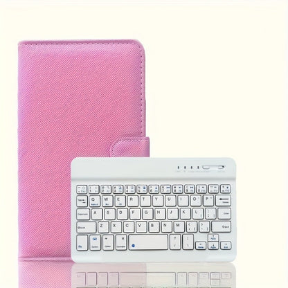 Foldable Bluetooth Keyboard Full Size Wireless Portable with PU Leather – Compact Folding Design for iPhone iPad Android Tablets Laptops | Black Pink Blue | Business Travel Typing Keyboard