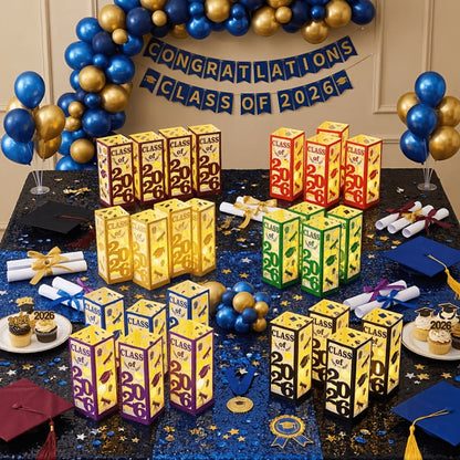 Six-Piece Class of 2026 Graduation Centerpiece Set with Paper Lantern Boxes in Six Color Themes