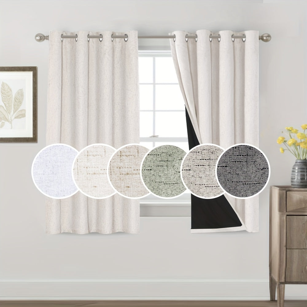 Two-Panel Linen-Textured Blackout Curtain Set in Six Colors with 52-Inch Width and Four Lengths