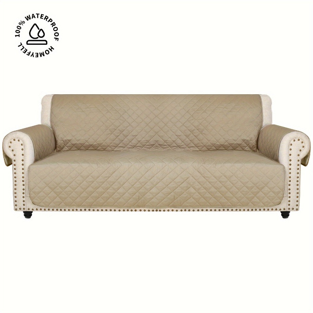 Sofa Cover Waterproof Quilted Microfiber Three-Seat Panel Set with Two Foam Tubes, Straps and Side Pocket