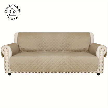 Sofa Cover Waterproof Quilted Microfiber Three-Seat Panel Set with Two Foam Tubes, Straps and Side Pocket