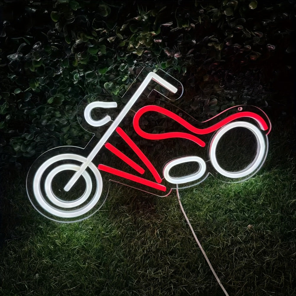 Motorcycle Neon Sign LED Wall Light USB Dimmable, Garage Decor Neon Light for Man Cave Car Room Repair Shop Workshop, Wall Mounted Logo Decoration Light 16.1" x 8.6"
