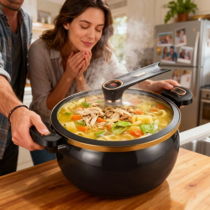 Nonstick Soup Pot Large Capacity 1.85 Gallon Twist Lock Handle Cooking Pot for Gas Stove Induction Cooker Open Flame Multifunctional Stew Pot for Home Restaurant Orange