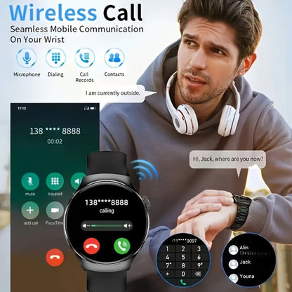 Alarm Smartwatch with Silicone Strap – Wireless Calling, Pedometer, Calorie Tracker, Music Playback, Remote Camera & Multi-Sport Modes – Unisex Men & Women Silver Black