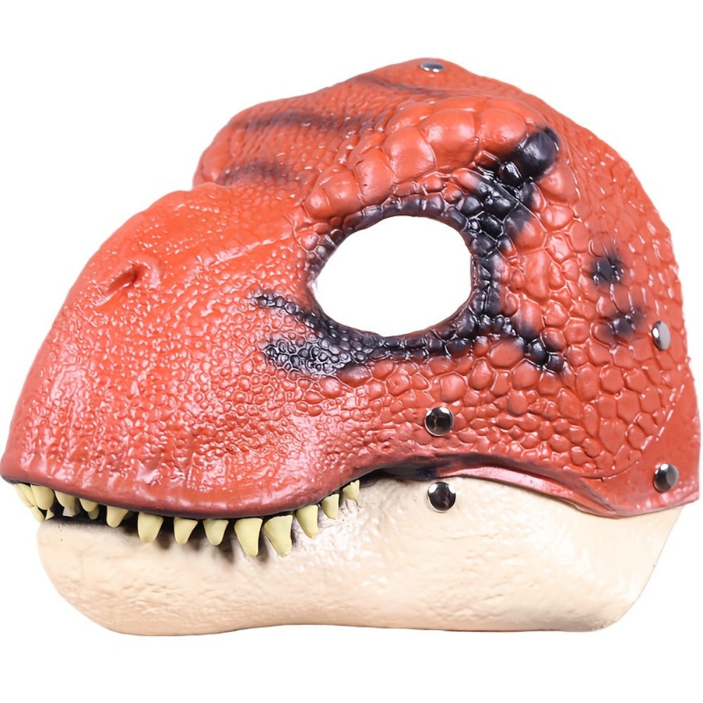 Full-Head Dinosaur Costume Mask with Openable Jaw, 8.26-Inch Height and Orange, Gray or Green Designs