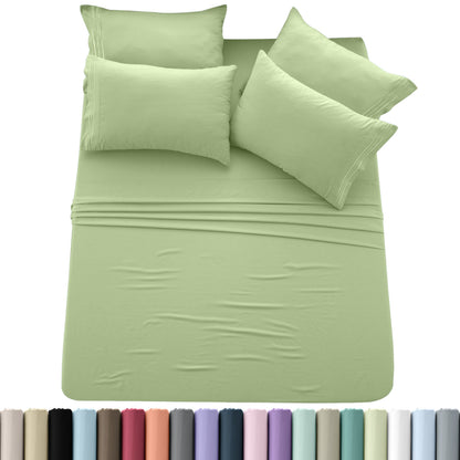 Sheet Set, Six-Piece Brushed Polyester Bedding with 16-Inch Fitted Pocket, Four Pillowcases and Twenty Colors