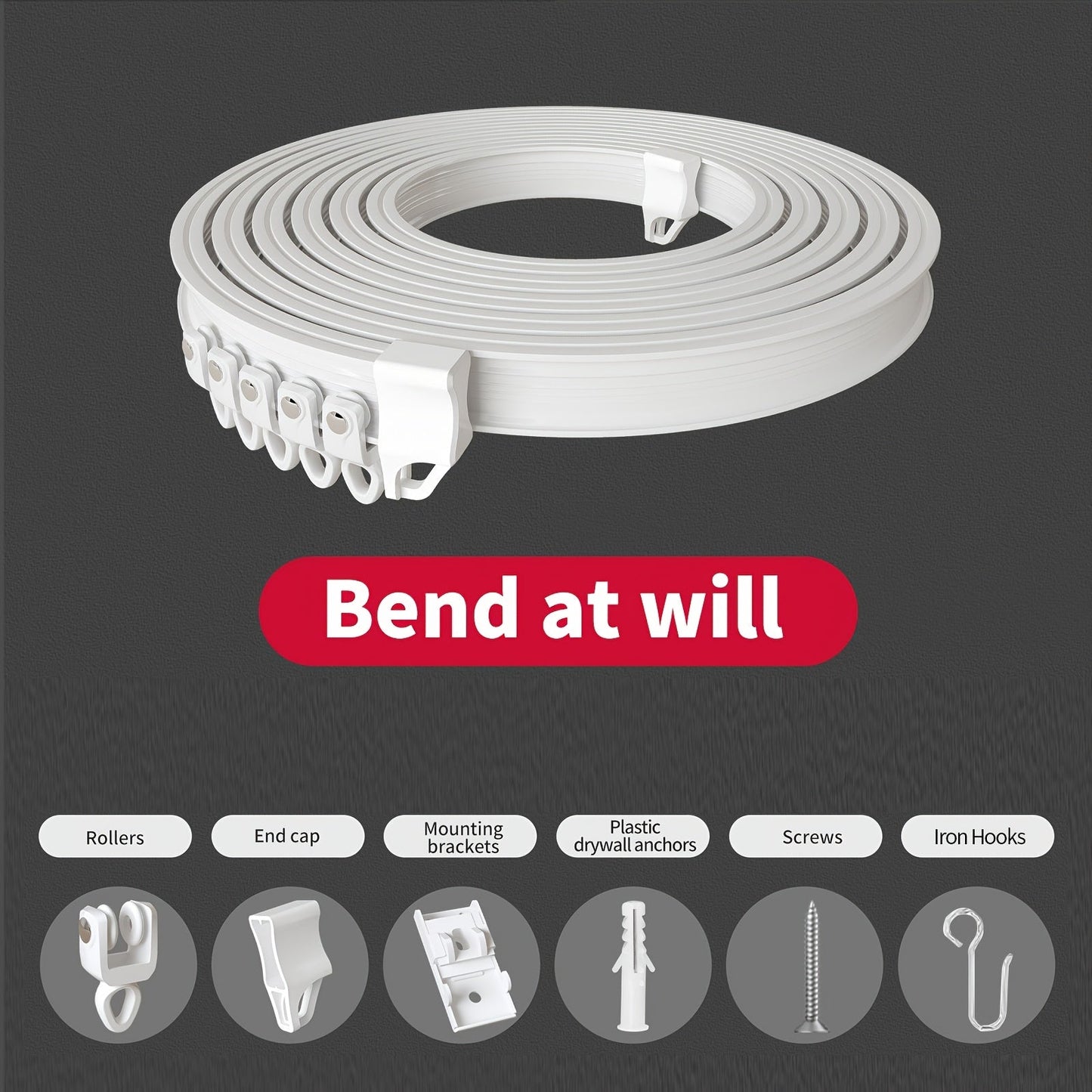Flexible Curtain Rail Track – Bendable PVC Ceiling Mount Curtain Rod for Bay Window, Bathroom & Home Decor, Trim-to-Fit Monorail Curtain Track System