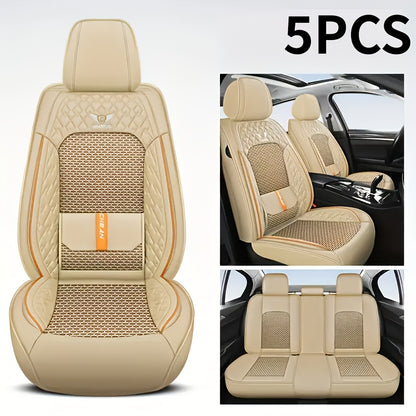 Car Seat Covers 3D Diamond-Embroidered Faux Leather with Two-Front or Five-Seat Set Options