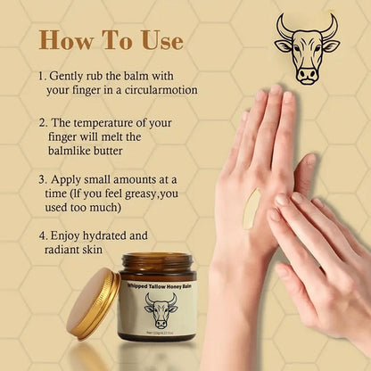 Body Cream 2-Pack Whipped Tallow Honey Balm in 120g Jars for Face, Hands and Everyday Body Care