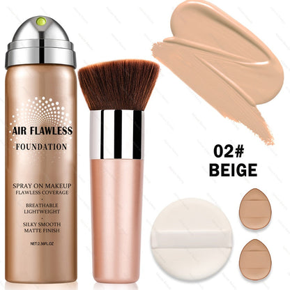 Spray Liquid Foundation and Flat-Top Brush Set with Matte Finish and Eight Numbered Shades