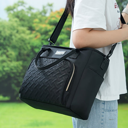 11L Quilted Lunch Bag Tote with Front Zipper Pocket, Side Tissue Pocket, Strap and Four Colors