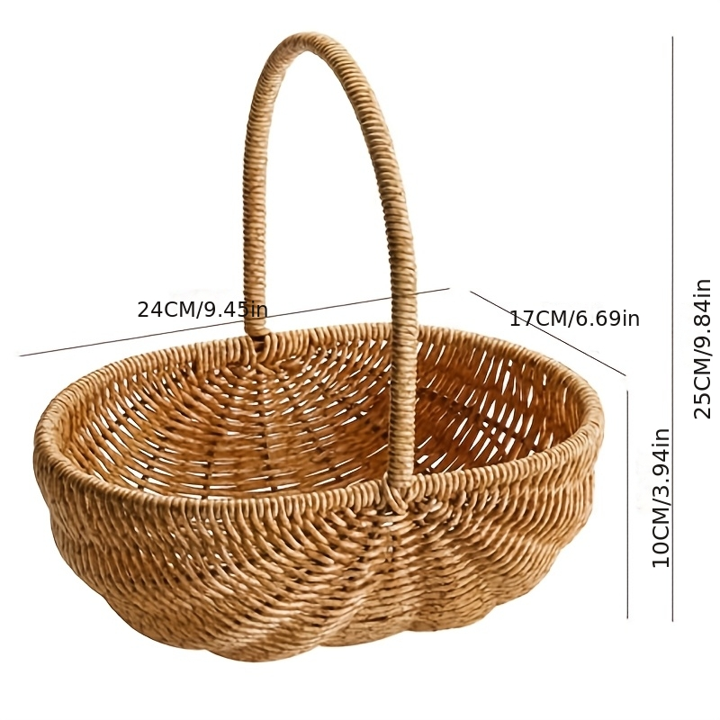 Wicker Storage Basket with Handle - Handwoven Rattan Organizer Bin, Multipurpose Farmhouse Basket for Kitchen Pantry Bathroom Shelf Home Decor